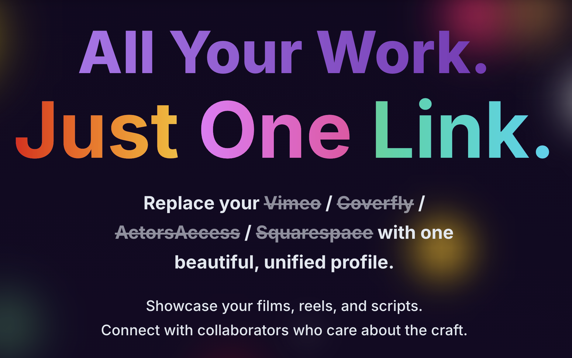 CineSignal marketing image showing the Just One Link creative platform hero.